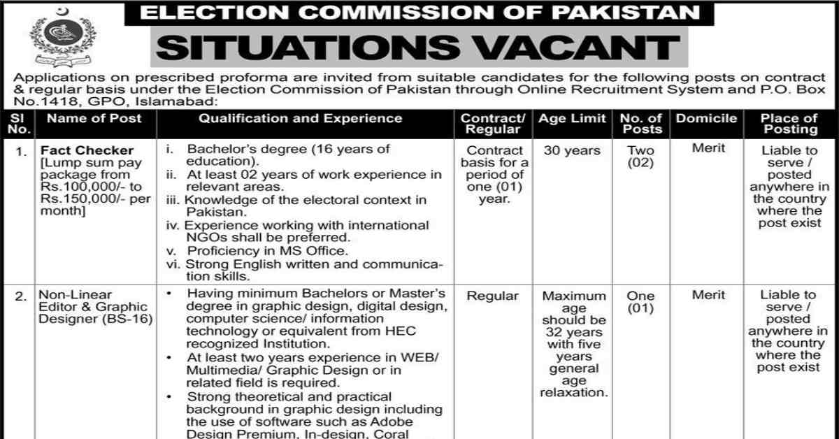 election commission of pakistan jobs